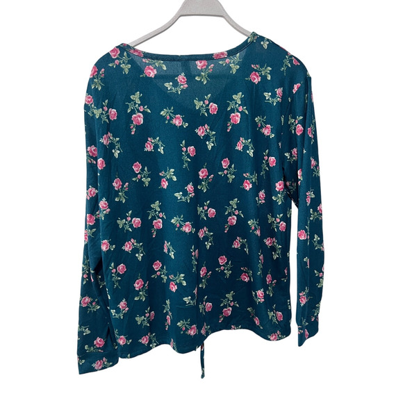 FLORA NIKROOZ WOMENS MEDIUM FLORAL PRINTED SWEATER-KNIT PAJAMA TOP ONLY GREEN - Picture 2 of 10